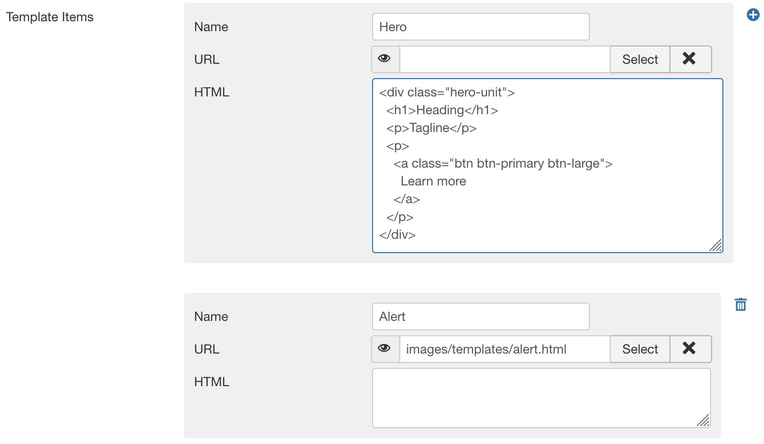 Template Manager options