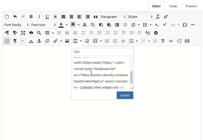Embed Calendly Events using the Media Manager Embed dropdown