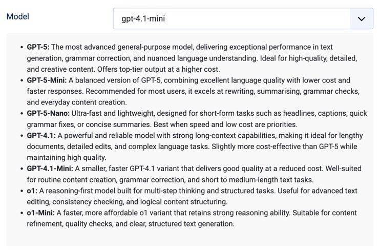 Select the GPT Model to use