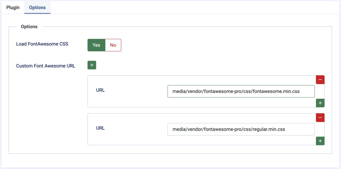 Set Font Awesome plugin parameters